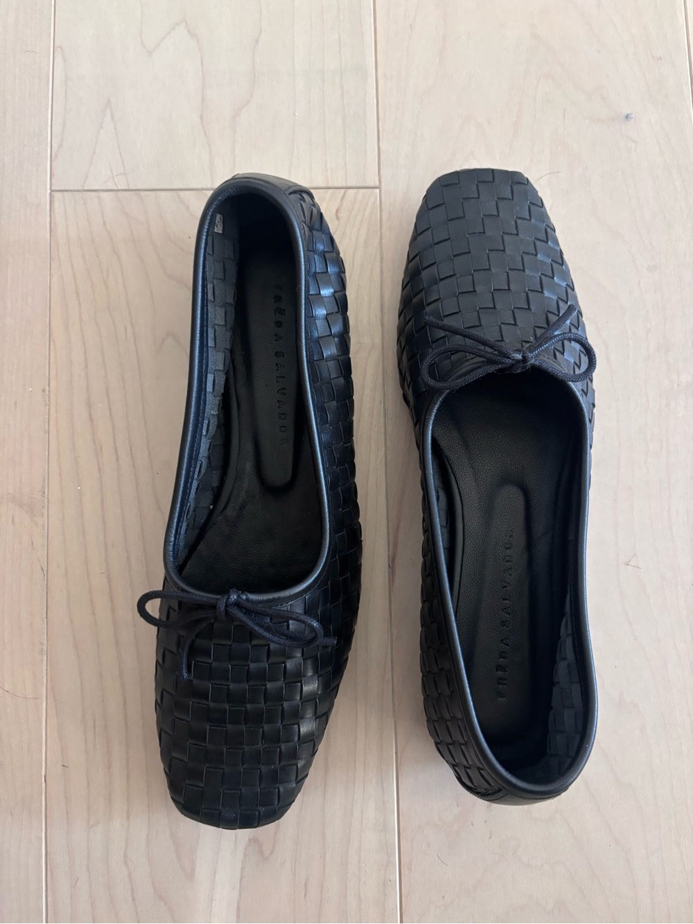 Freda Salvador Black Woven Leather Ballet Flats